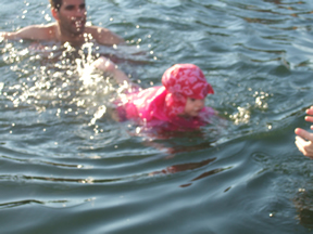 Playing in the lake